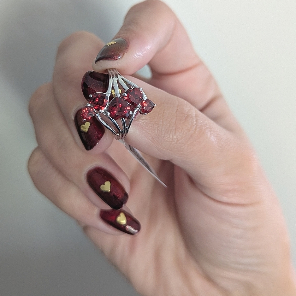 NWT Multi Heart Shaped Gemstone Red and Silver Ring